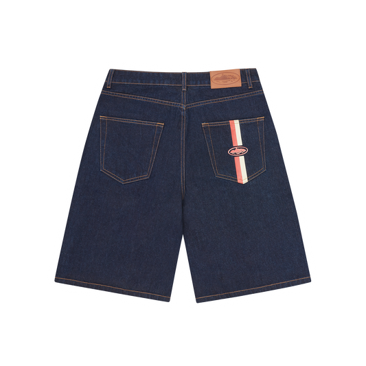 DUAL STRIPE DENIM SHORT [WASHED INDIGO]