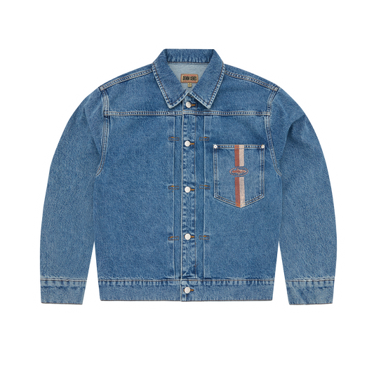 DUAL STRIPE DENIM JACKET [MIDWASH]