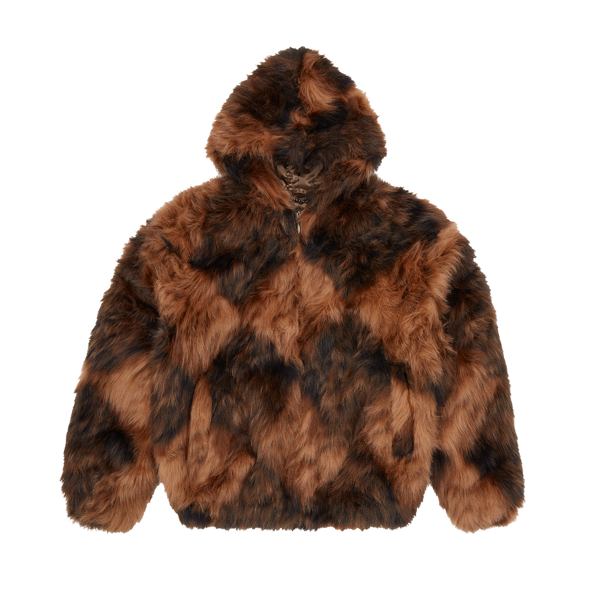 DIAMOND HOODED FUR JACKET [BROWN]