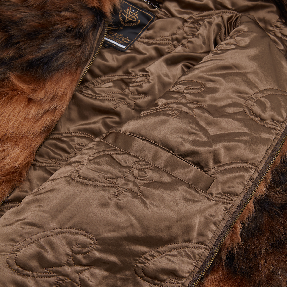 DIAMOND HOODED FUR JACKET [BROWN]