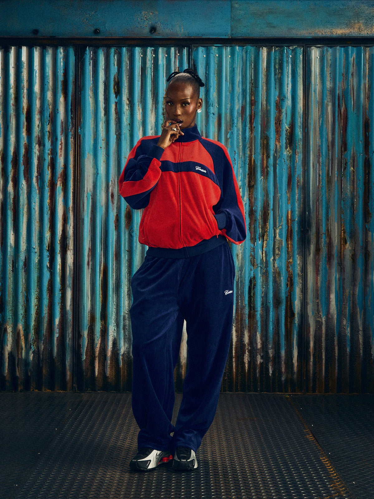 PISTA VELOUR TRACK JACKET [NAVY/RED]