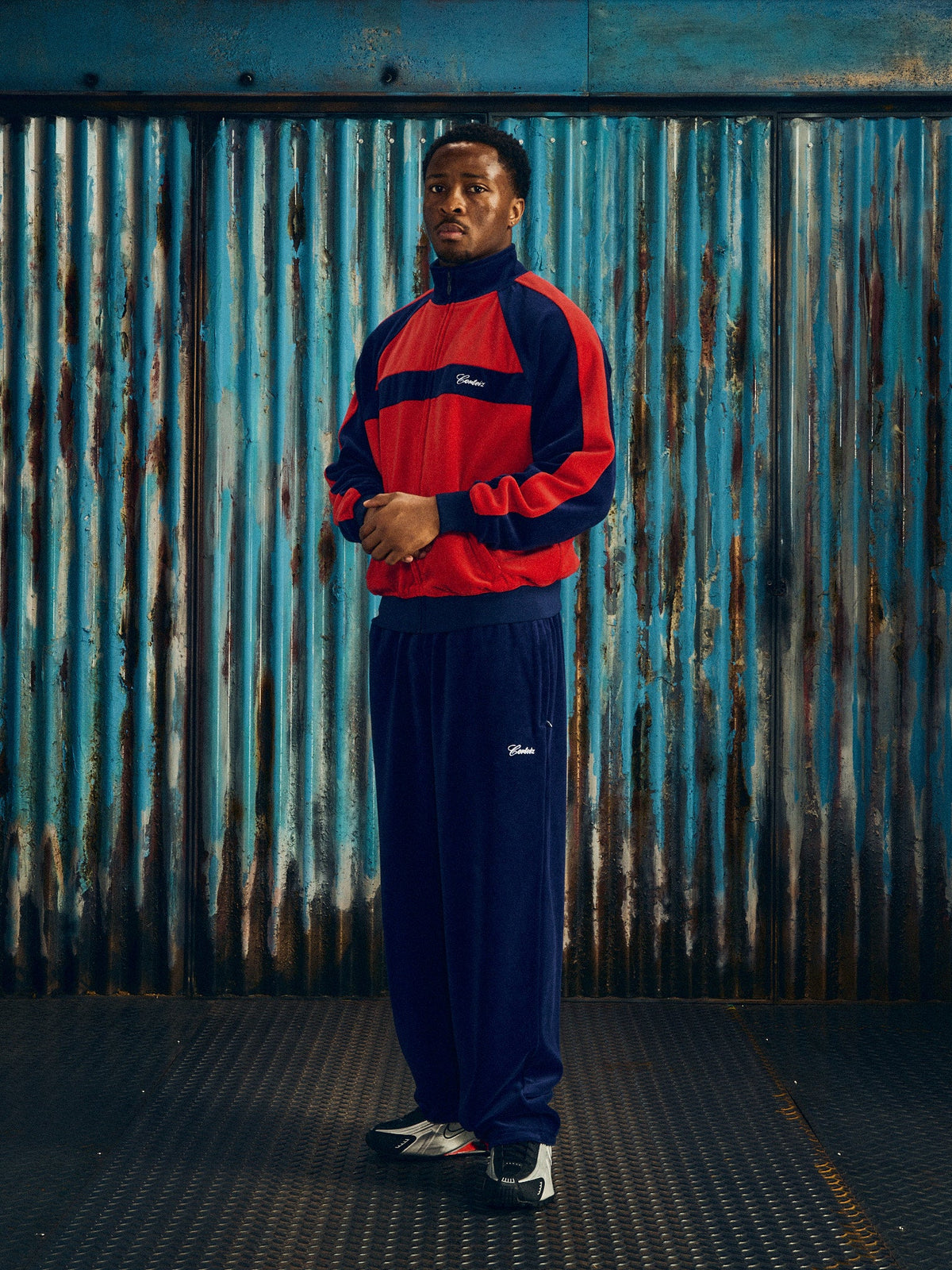 PISTA VELOUR TRACK JACKET [NAVY/RED]