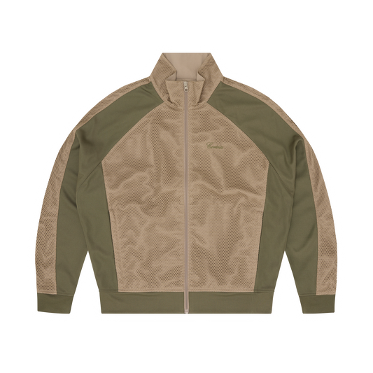 MESH PANEL TRICOT TRACK JACKET [TAN / OLIVE]