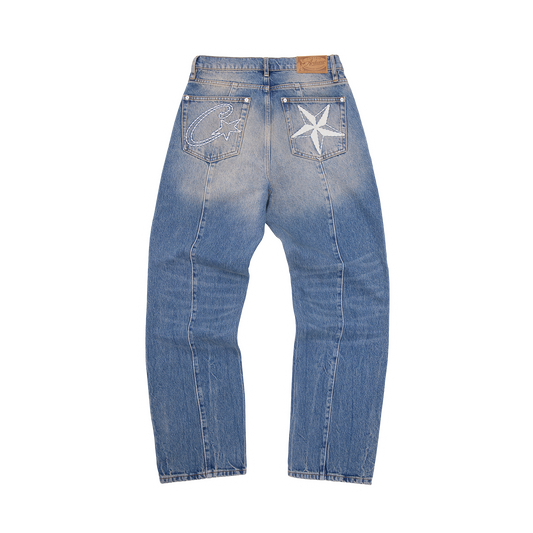 STITCH DOWN BAGGY JEANS [FADED INDIGO]